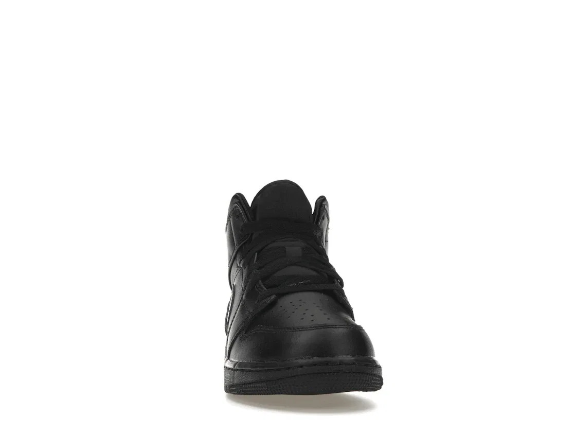 Детские кроссовки для мальчиков кожаные Jordan 1 Mid, Black/Black/Black — фото 2
