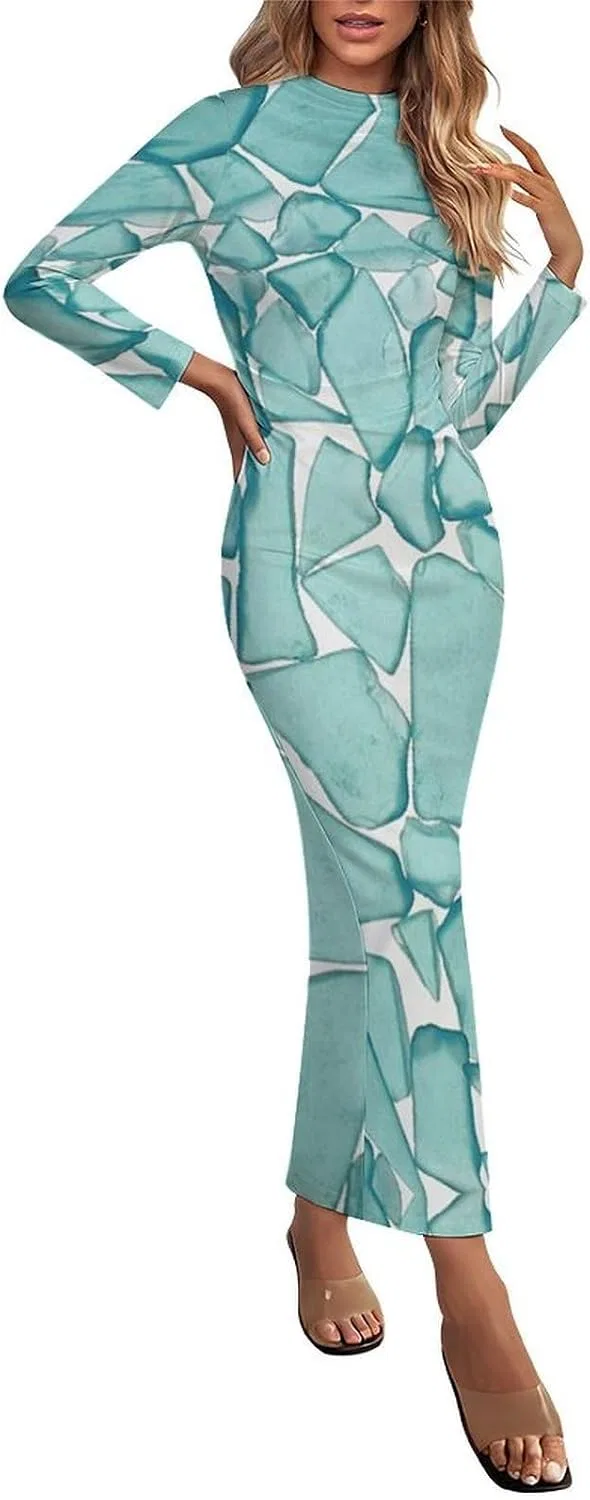 Женское макси-платье с принтом Teal Sea Glass, Multicolor