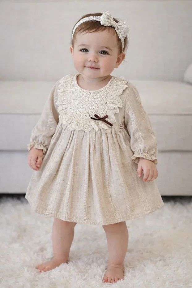 Детское платье для девочек хлопковое Coco Kids, Beige — фото 2