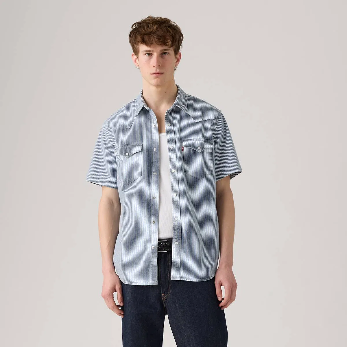 Классическая стандартная рубашка в западном стиле с коротким рукавом Levi's, Picadilly Stripes - Medium Wash — фото 2