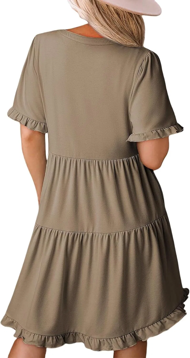 Женское летнее платье с воротником-каре и рюшами A-силуэта Khaki — фото 3