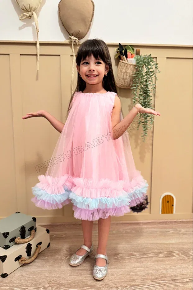 Детское платье для девочек с разноцветными рюшами Penu Baby Kids, Pink — фото 2