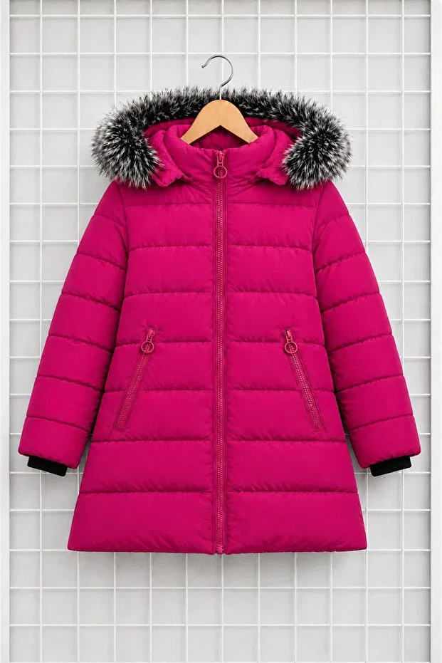 Детское зимнее пальто для девочек с капюшоном Regos, Fuchsia