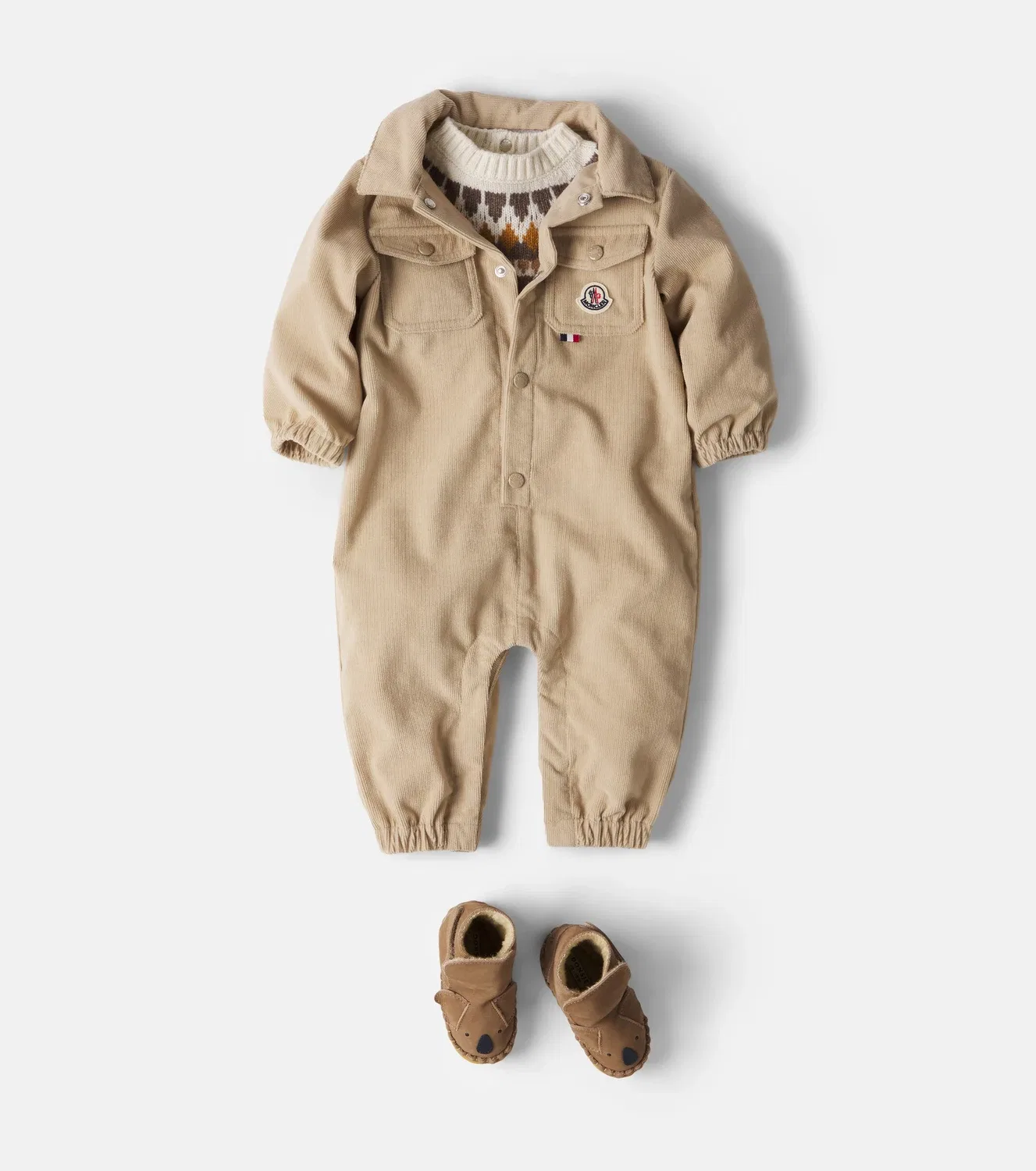 Комбинезон хлопковый Moncler Enfant, бежевый — фото 2
