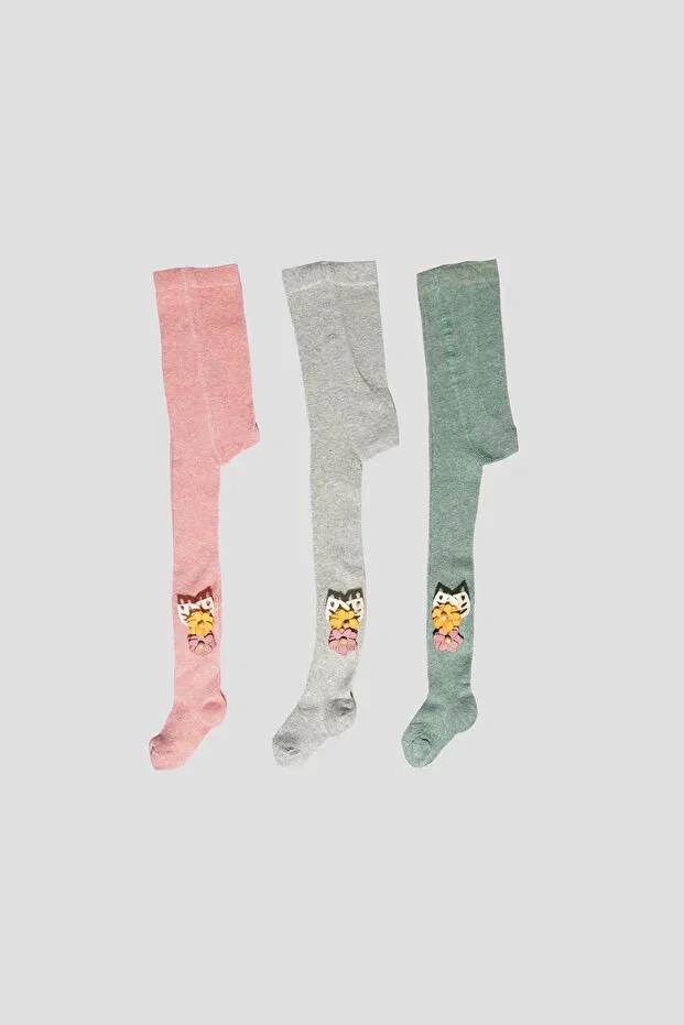 Детские колготки для девочек с принтом 3 шт Defne Baby, Pink-Gray-Green — фото 4