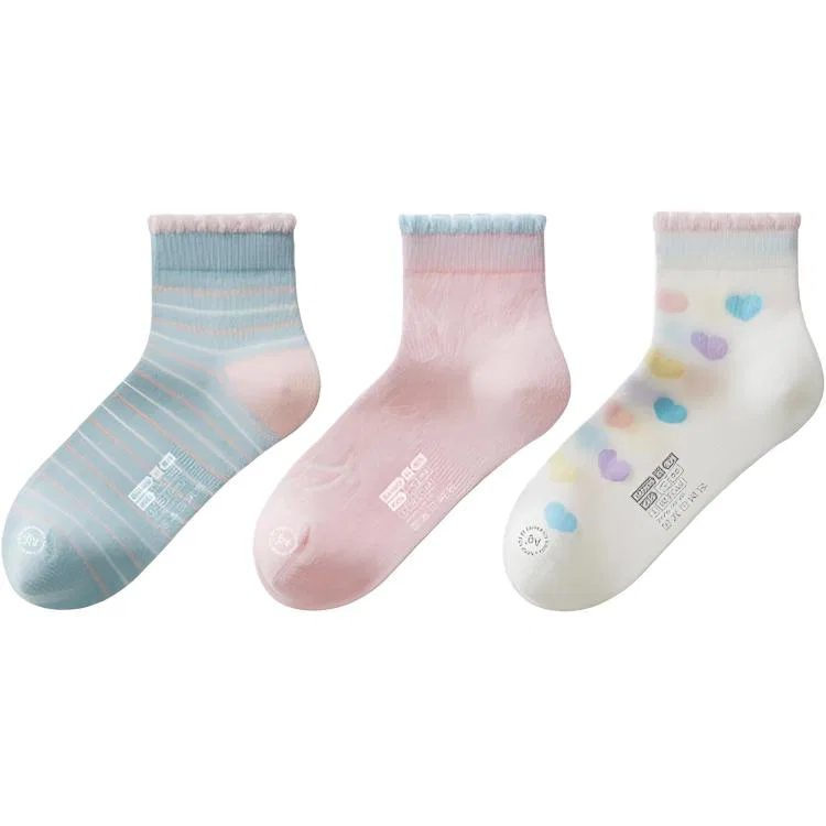 Детские носки с принтом BANANA IN, Aqua Blue Stripes Pink Cherry Beige Heart