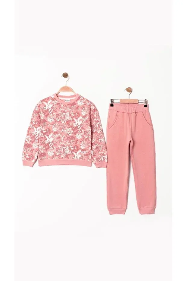 Детский спортивный костюм для девочек с принтом Miniworld 19011 powder pink floral Sinem Çeyiz, Powder