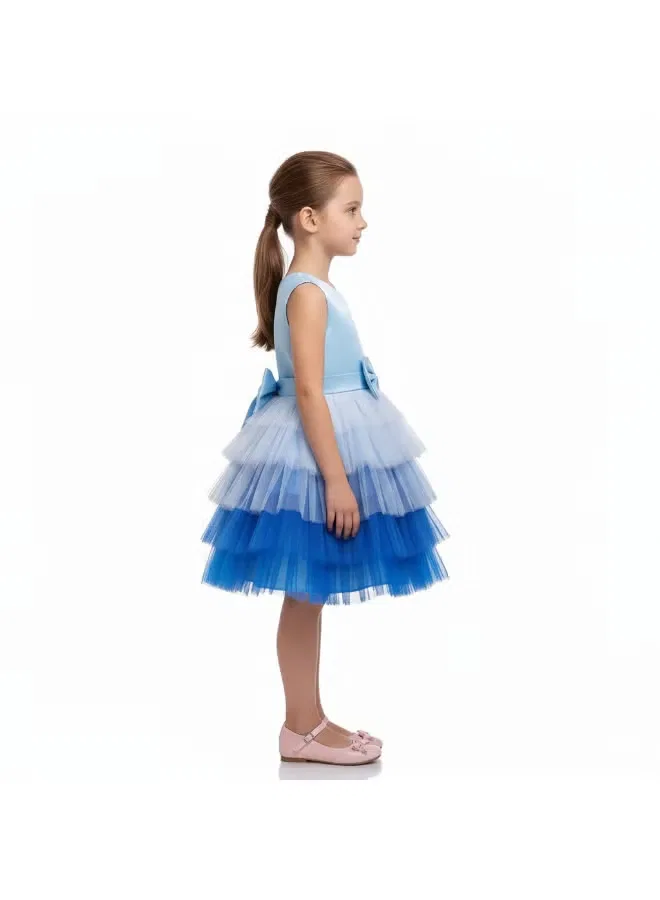 Платье без рукавов с банком на талии Ombre tulle D'Daniela, голубой — фото 4