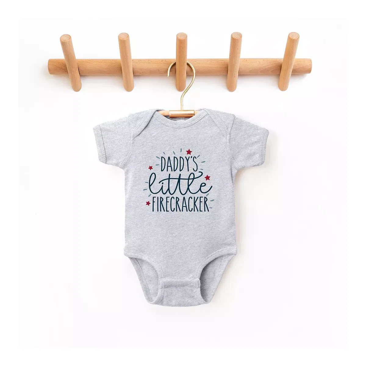 Детское боди для мальчиков с коротким рукавом Daddy's Little Firecracker The Juniper Shop, Heather Grey
