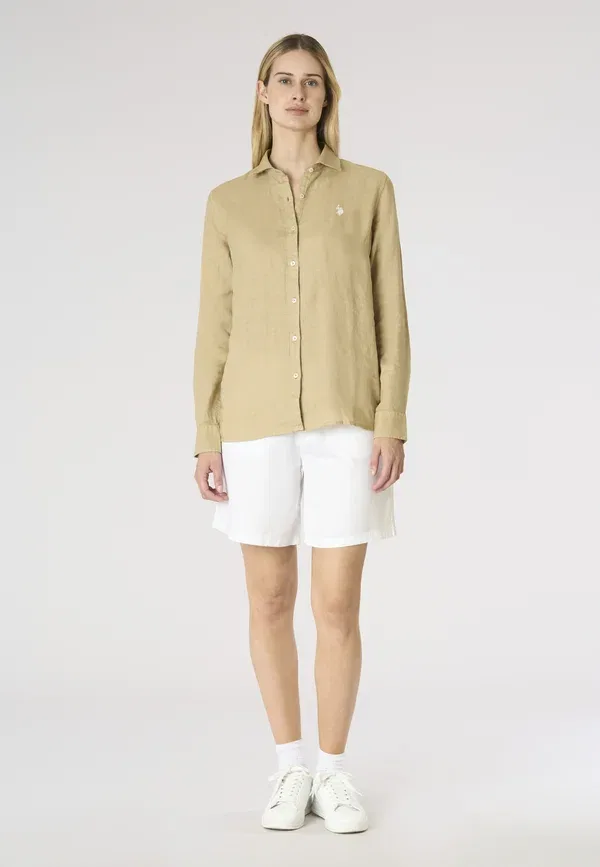 Блузка с льняным составом Button-down blouse U.S. Polo Assn., beige, бежевый — фото 2