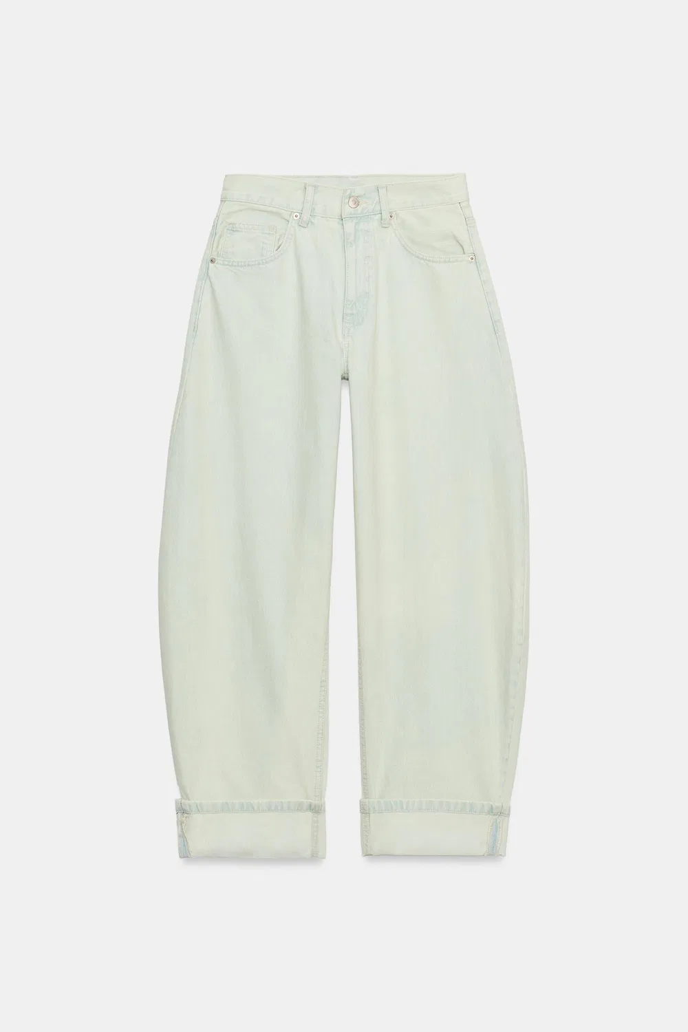 Джинсы TRF средней посадки с загнутыми краями ZARA, Sea green — фото 4