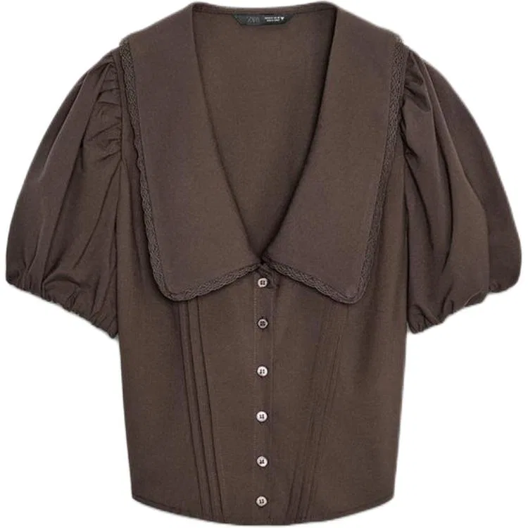 Женская рубашка с V-образным вырезом Brown ZARA, Brown