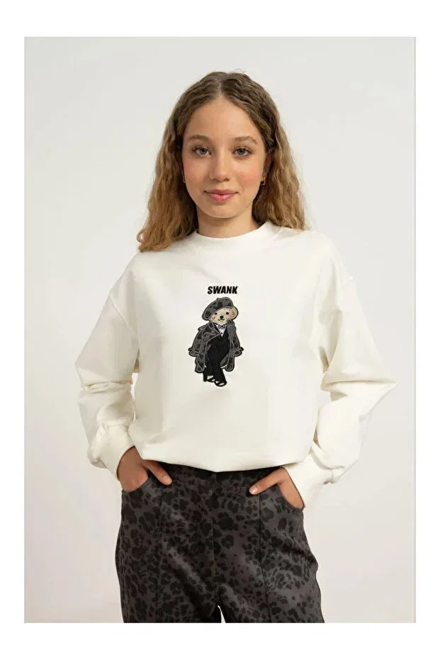 Детские свитшот для девочек с принтом 2-Ply Awank Embroidered Sweat My Lorin Kids Store, Nude Color