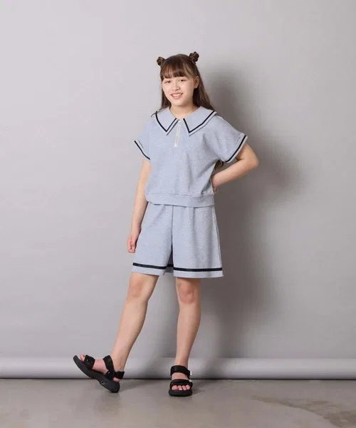 Детский комплект из топа и брюк с матросским воротником, модель Sailor Collar Color Line, a.v.v, Grey — фото 4
