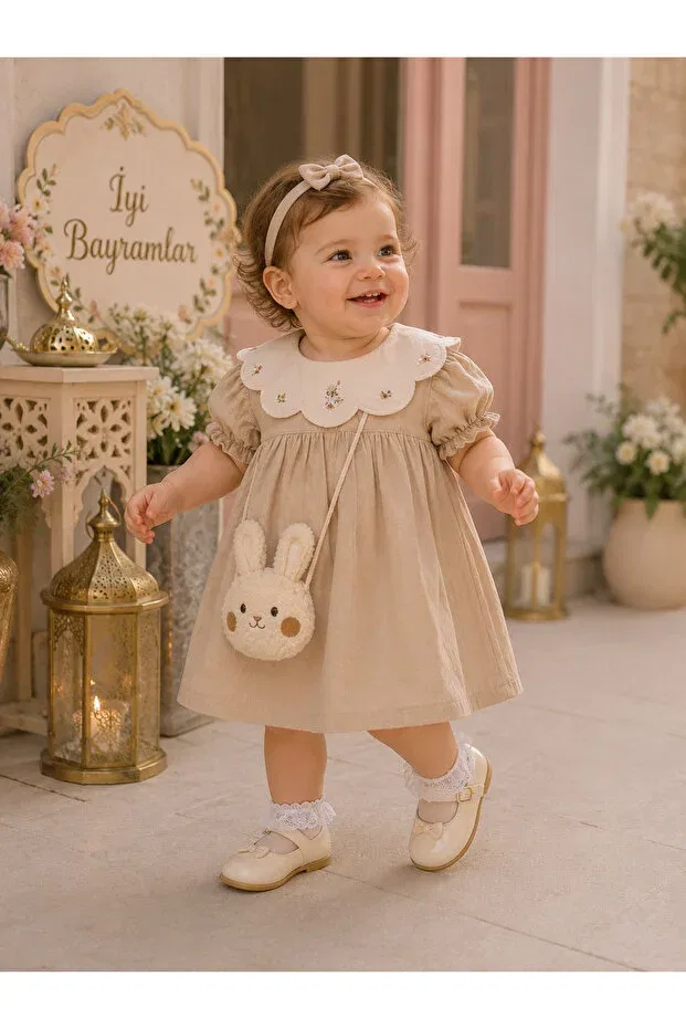 Детское платье для девочек с вышивкой Lumia Baby, Beige — фото 2