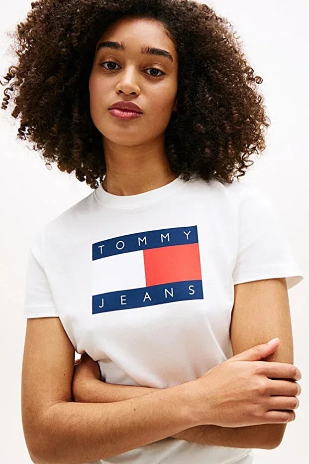 Женская хлопковая футболка с принтом Tommy Hilfiger, Ecru — фото 4