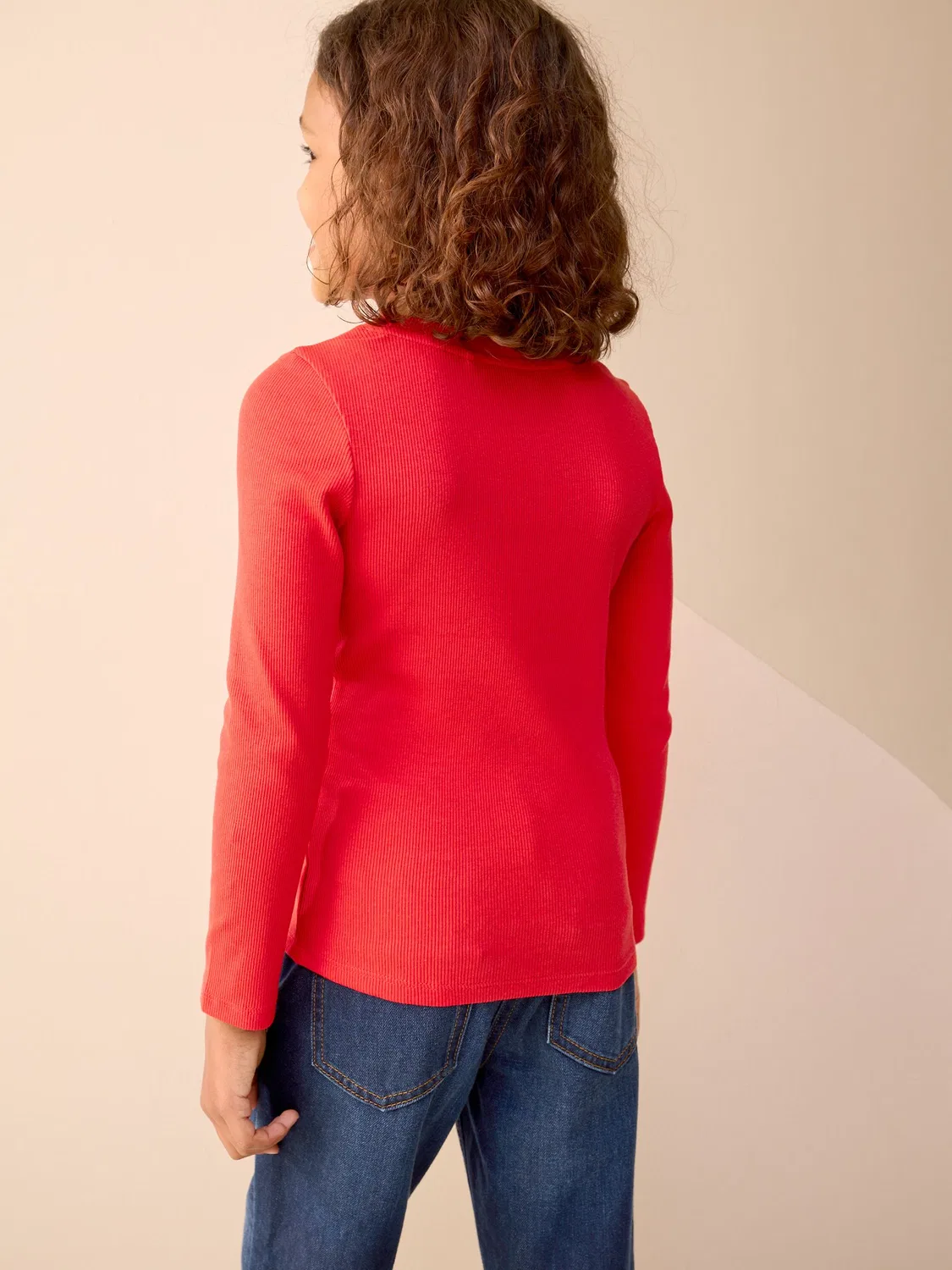 Топ с длинным рукавом, рибана, Red Long Sleeve Ribbed Top Next, красный — фото 2