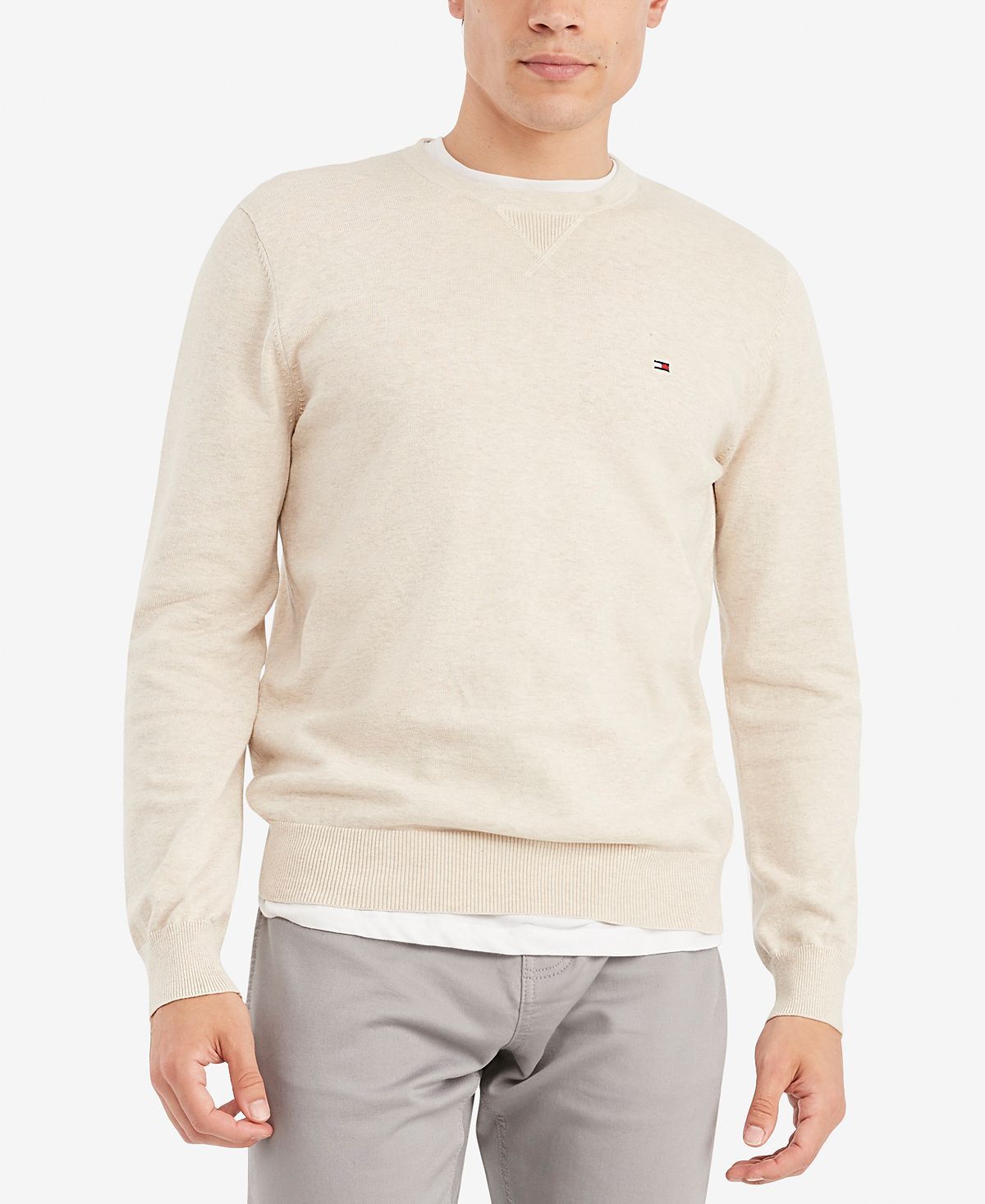 

Мужской фирменный однотонный свитер с круглым вырезом Tommy Hilfiger, мульти