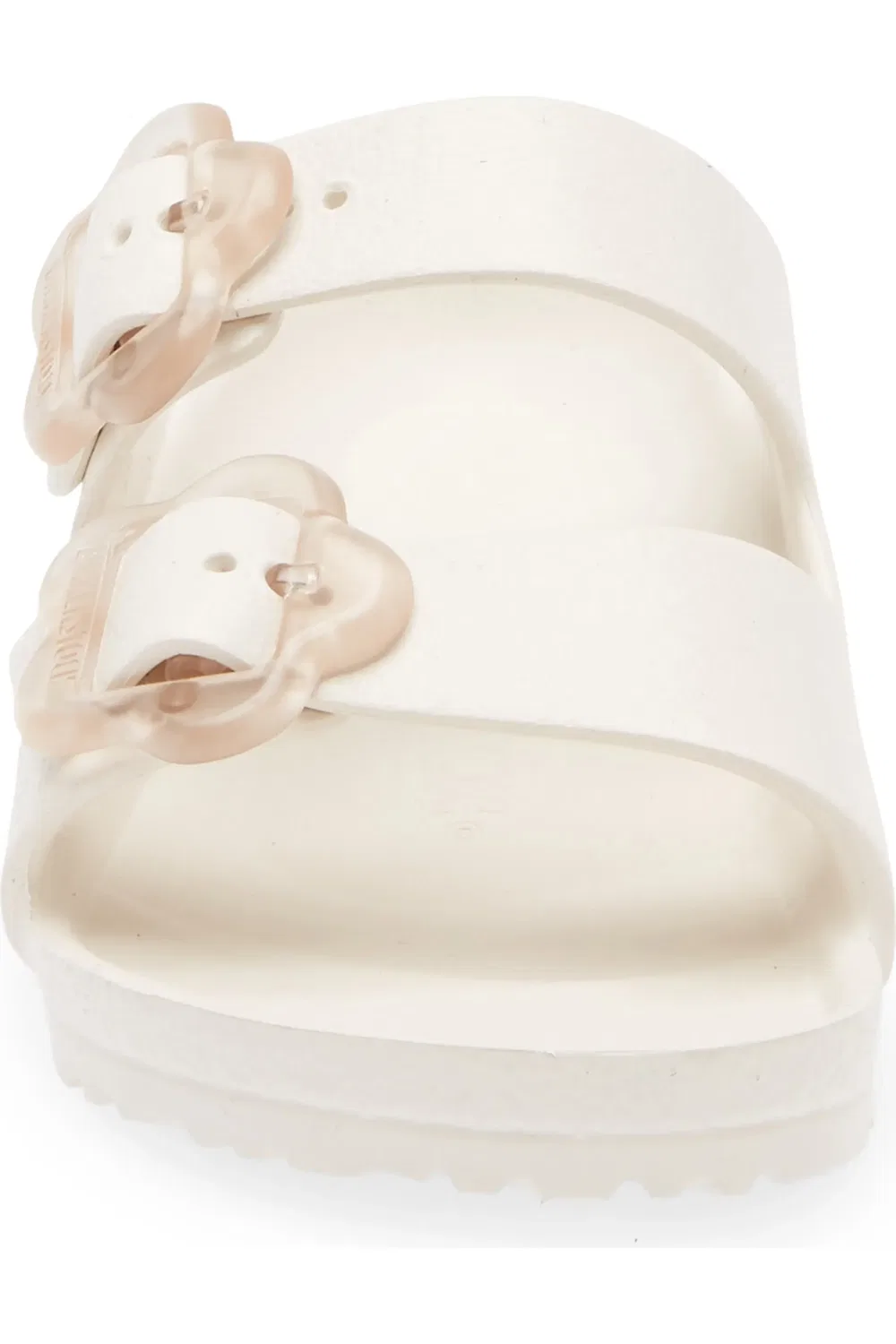 Детские сандалии-слайды с цветочными пряжками Arizona Birkenstock, Eggshell — фото 4