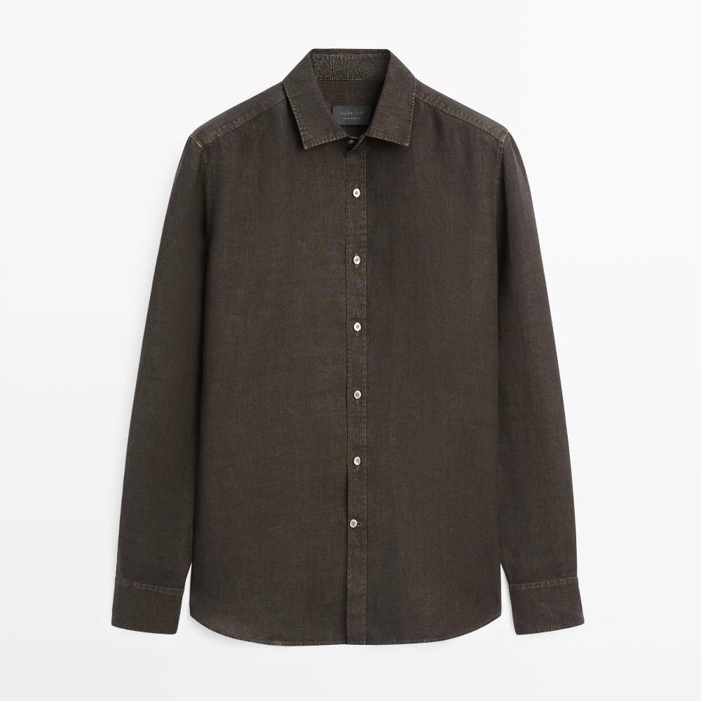 Рубашка Massimo Dutti 100% Linen Regular Fit, хаки