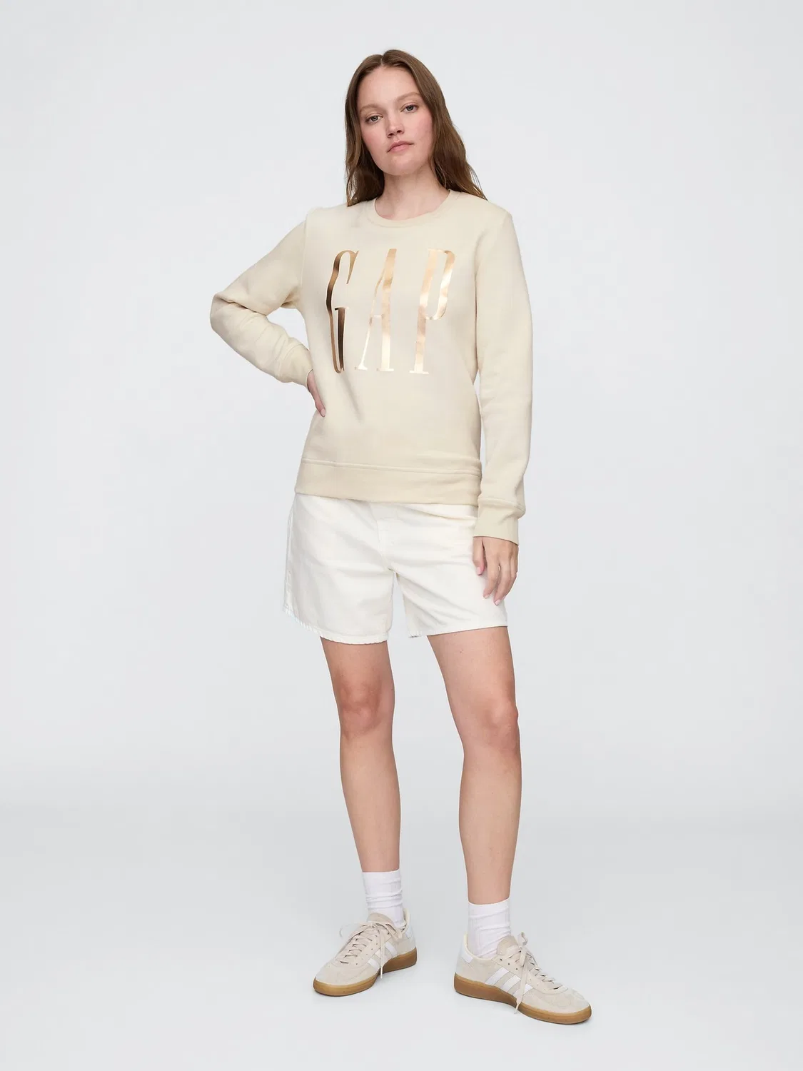 Свитшот Relaxed Logo Gap, кремовый — фото 3