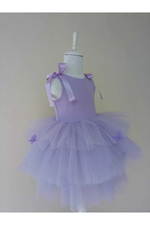 Детское платье для девочек с принтом Butterfly Detailed Special Occasion Birthday Dress Kokosh Kidss, Purple