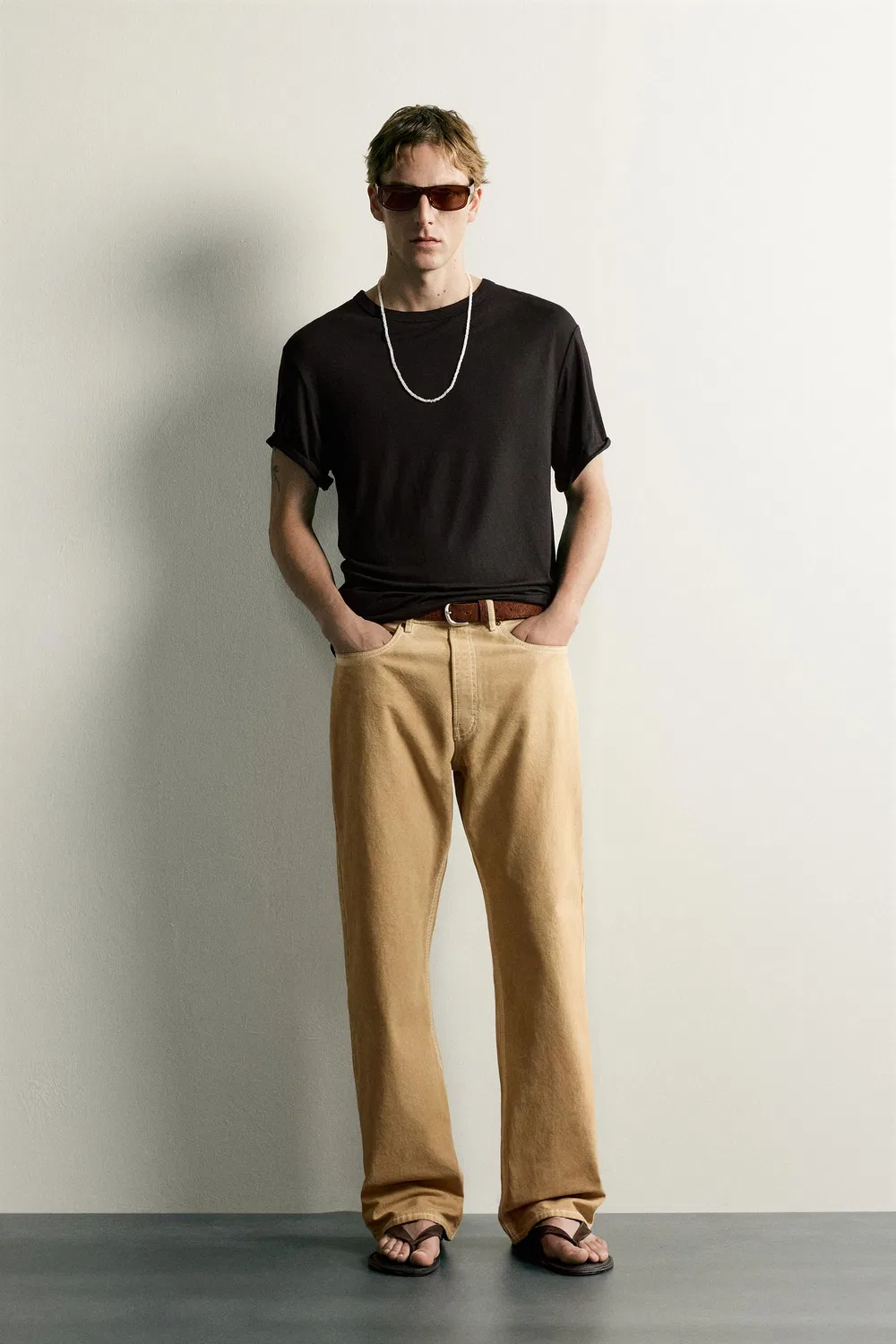 Свободные джинсы с неравномерной стиркой ZARA, Ochre