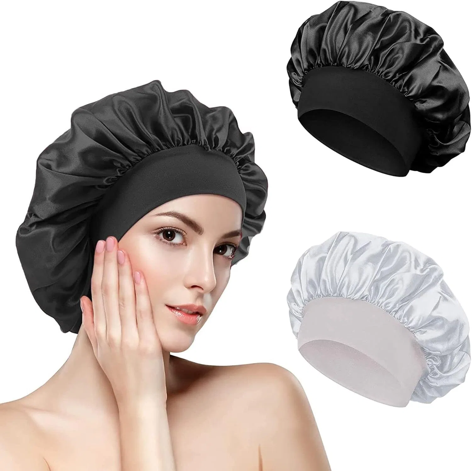 Шапочка для душа Satin, Lonnalee, 2 шт, 40-58 см, Black, White