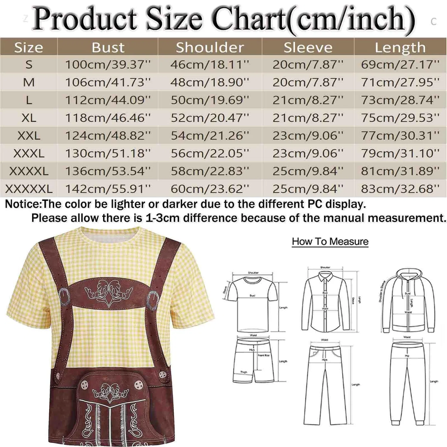 Мужская футболка с 3D-принтом Tyrolean Style Funny Original Shirt Party Clothing Fashion Creative Spiritous Particular Folk Fancy Dress, Brown — фото 4