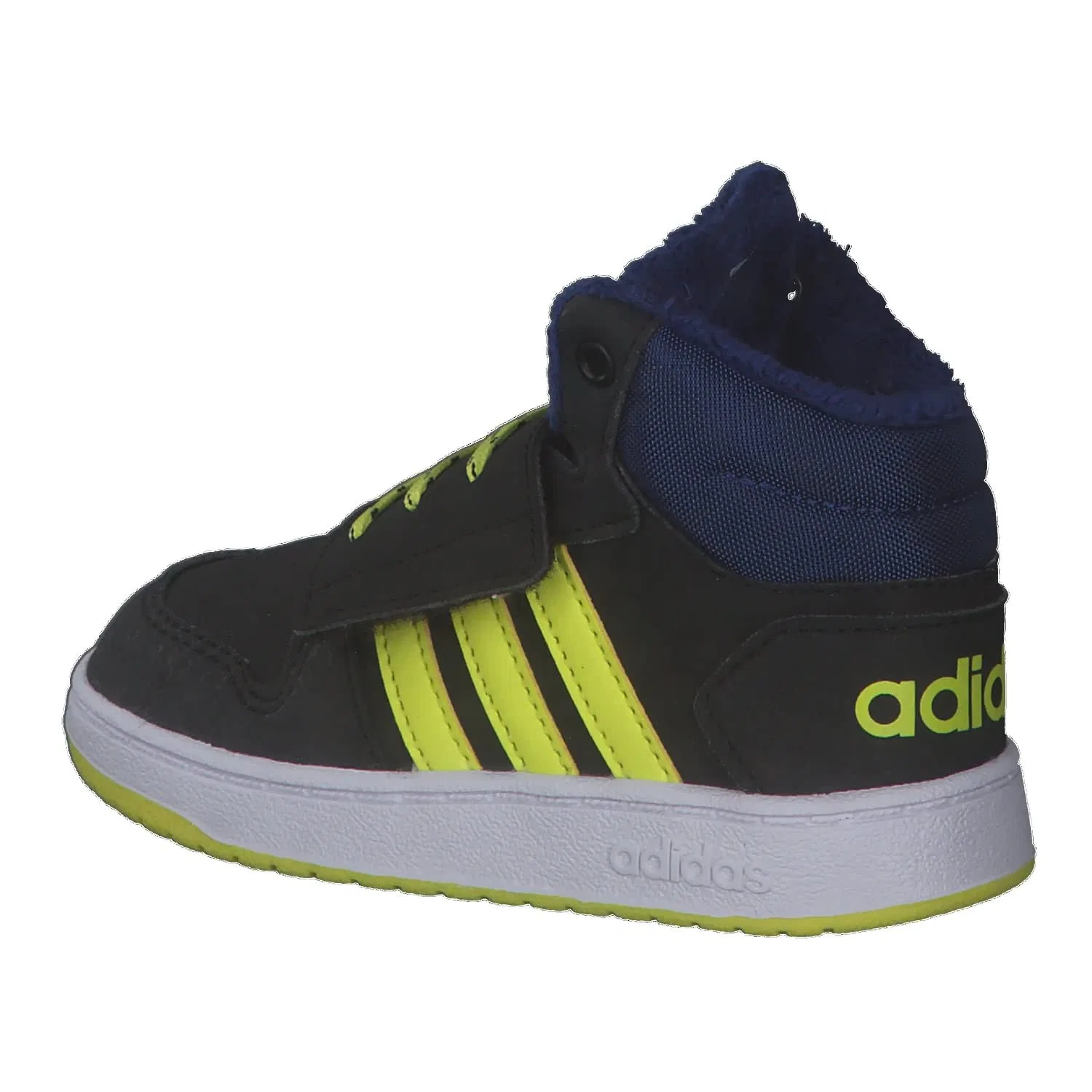 Детские кроссовки для мальчиков с верхом из искусственной кожи Hoops Mid 2.0 I Adidas, Core Black Acid Yellow Victory Blue — фото 3