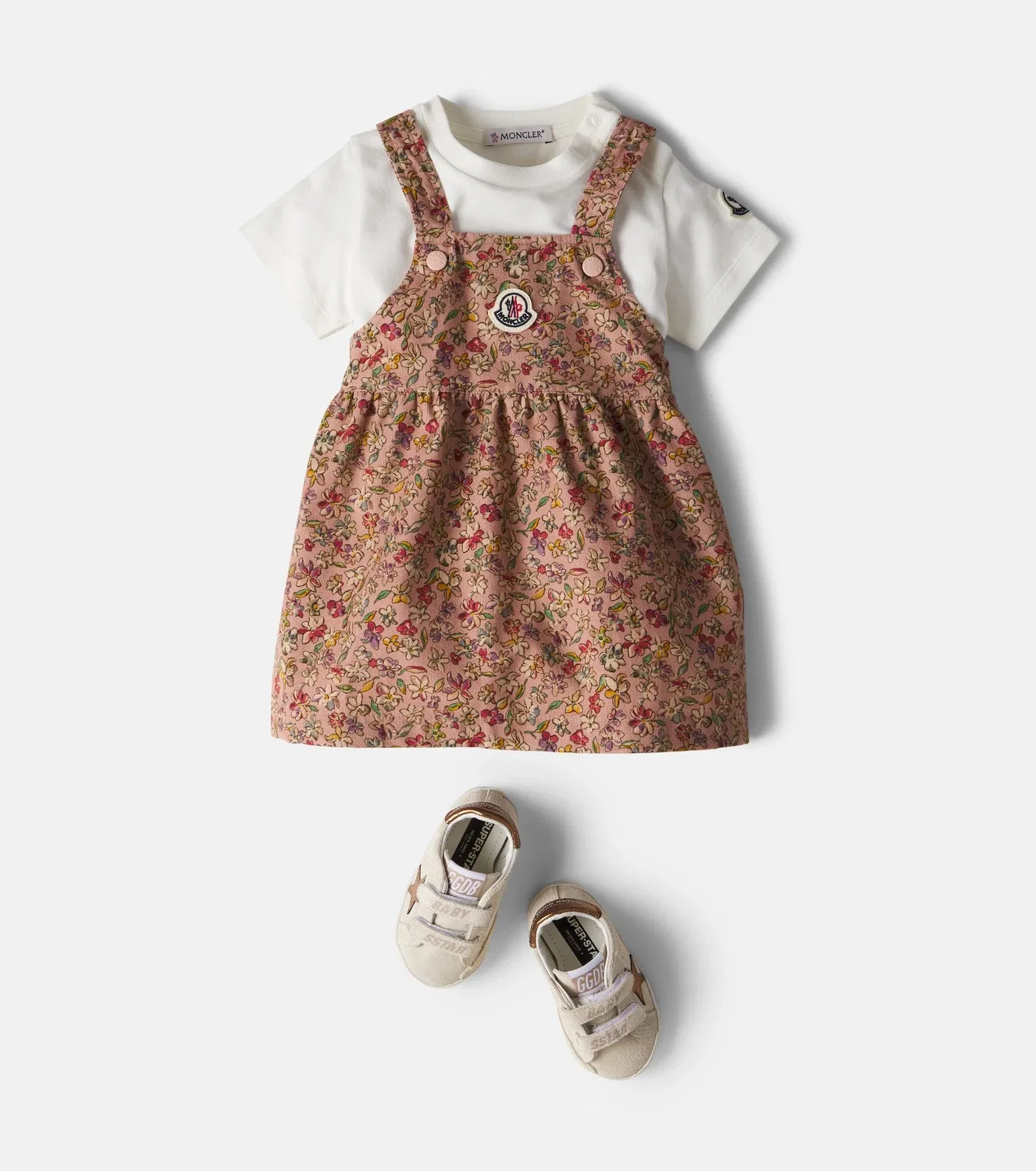 Нарядное платье из хлопкового вельвета с цветочным рисунком Moncler Enfant, розовый — фото 2