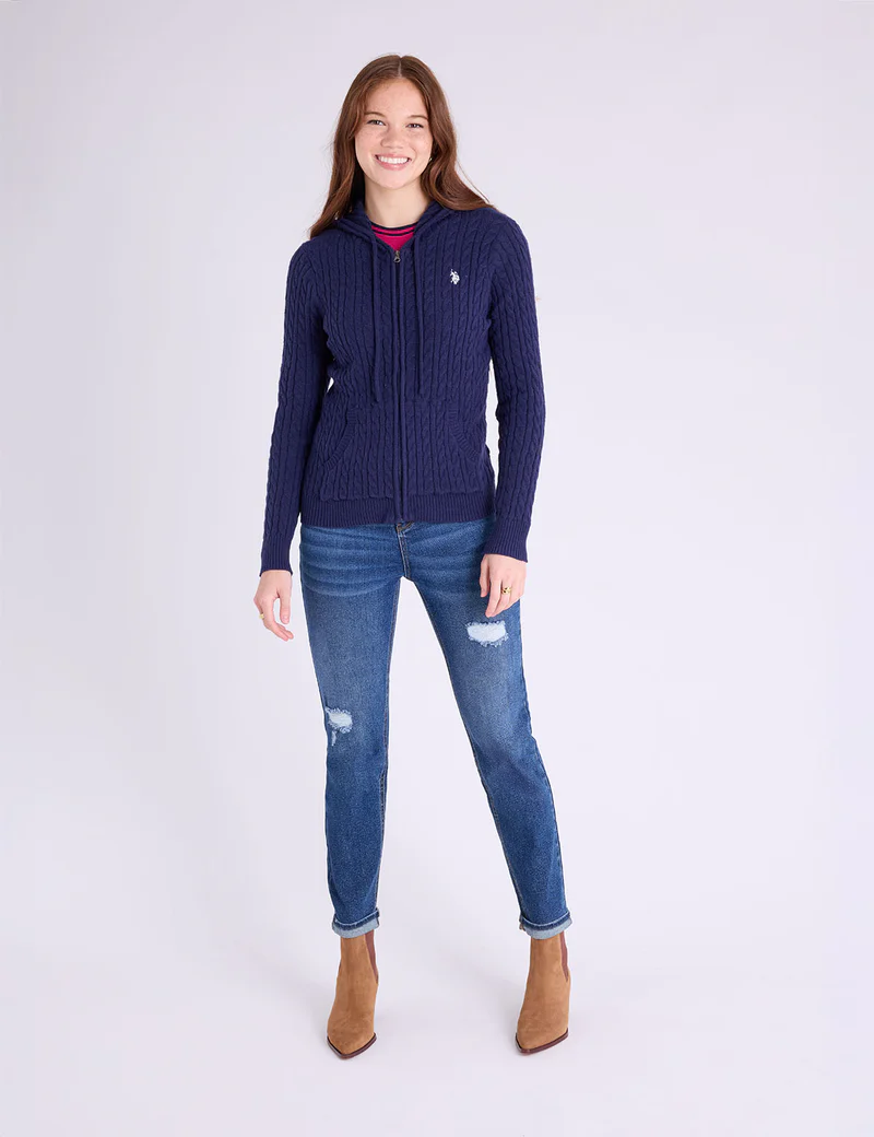 

Свитер U.S. Polo Assn Soft Cable Zip Up With Hood, темно-синий