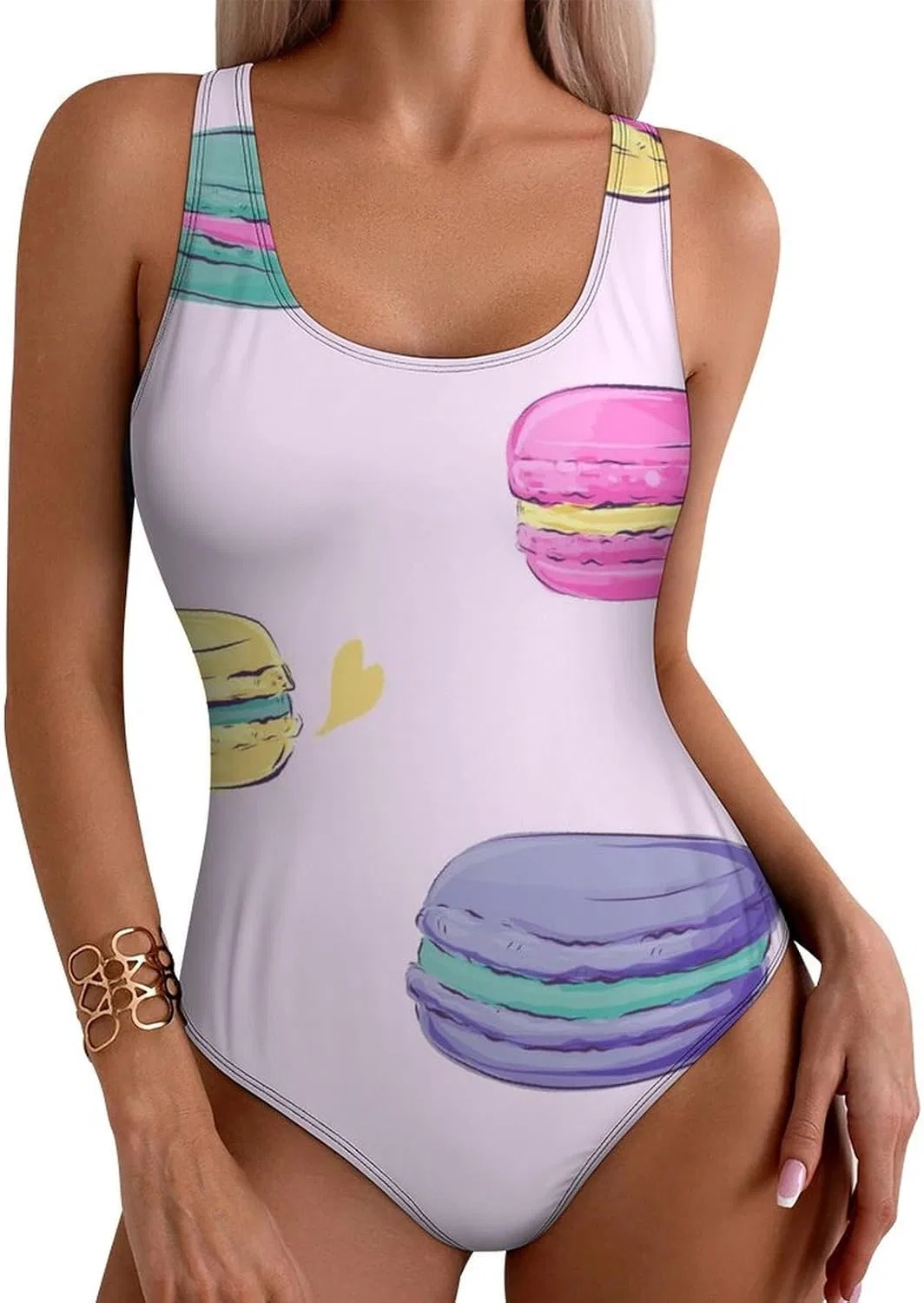 Женский слитный купальник с принтом Sweets of Macaron, Style