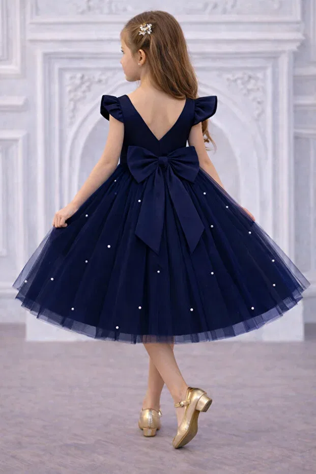 Детское платье для девочек с пайетками Bow Detailed Nsmkidslife, Navy Blue — фото 2