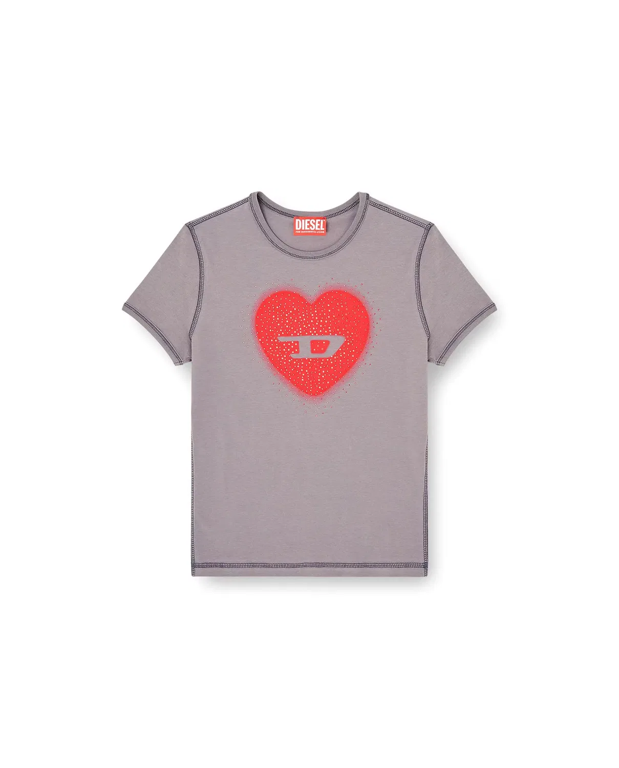 Женская футболка с принтом Heart With Studs Diesel, Gris — фото 4