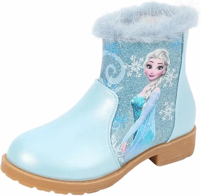 Детские зимние ботинки для девочек с принтом Frosty Princess, голубые, Blue