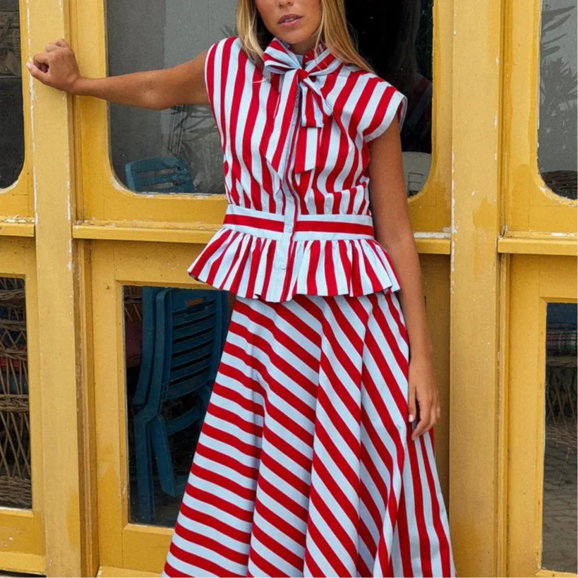 Женская рубашка с полосками и стоячим воротником ZARA, Red Stripes — фото 4
