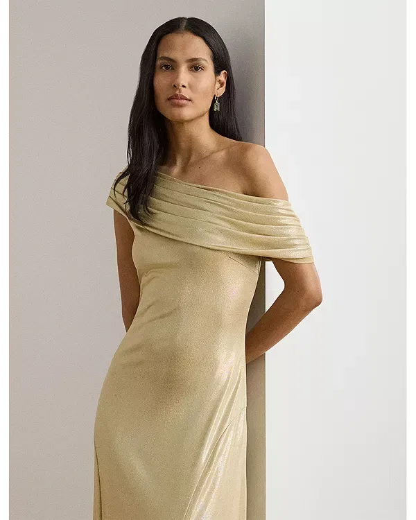 Женское платье-джерси с металлическим блеском Ralph Lauren, Birch Tan Foil — фото 2