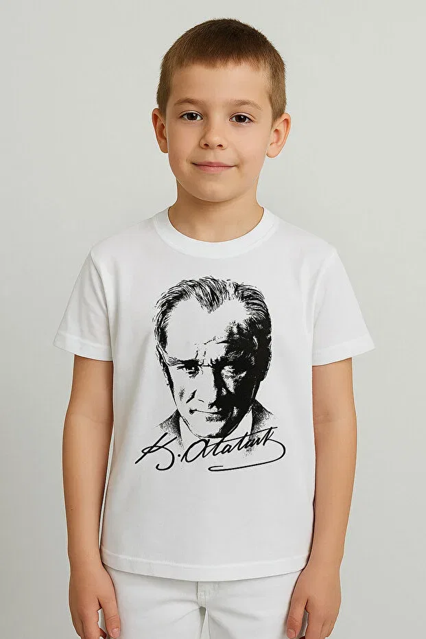 Детская футболка с принтом Ataturk printed children's t-shirt girls boys unisex Babixkids, White