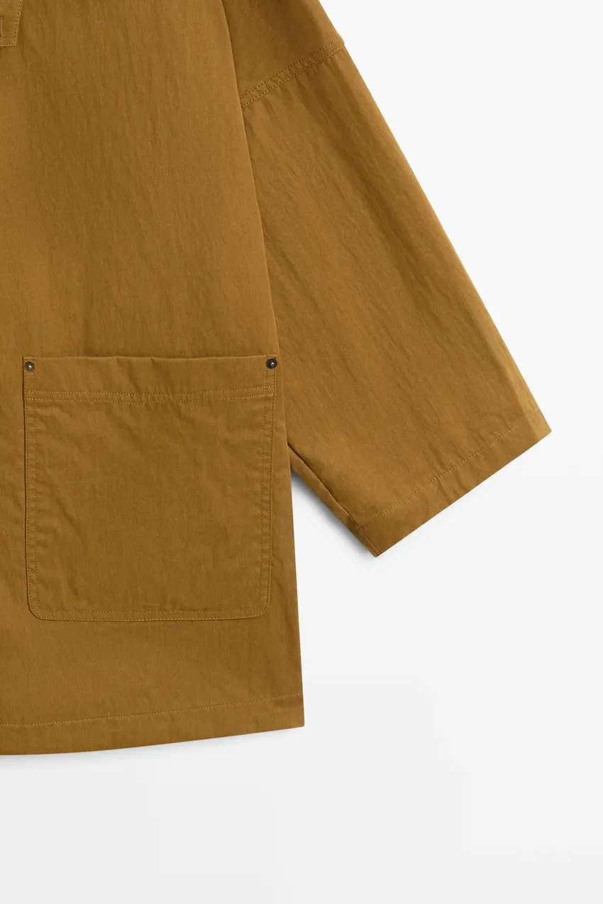 Пиджак Massimo Dutti With Collar And Buttoned Placket, коричневый — фото 4