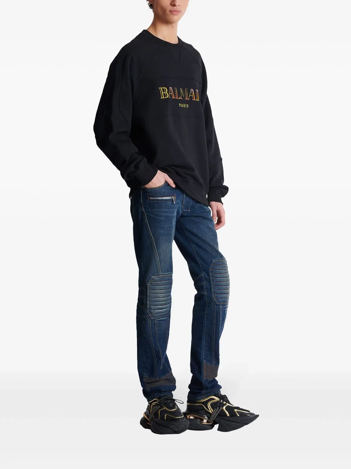 Свободный свитшот с вышивкой Balmain, черный — фото 4