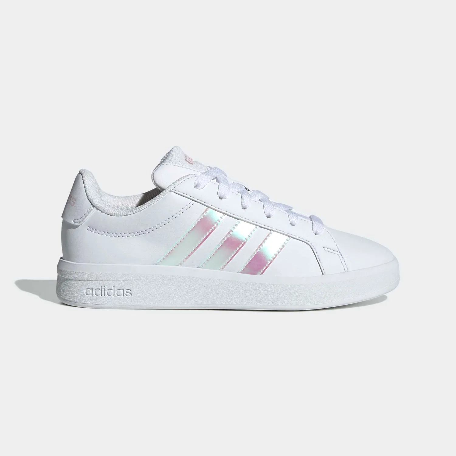 Детские кроссовки с тремя полосками Adidas Grand Court 3.0, Cloud White/Iridescent/Almost Pink — фото 2