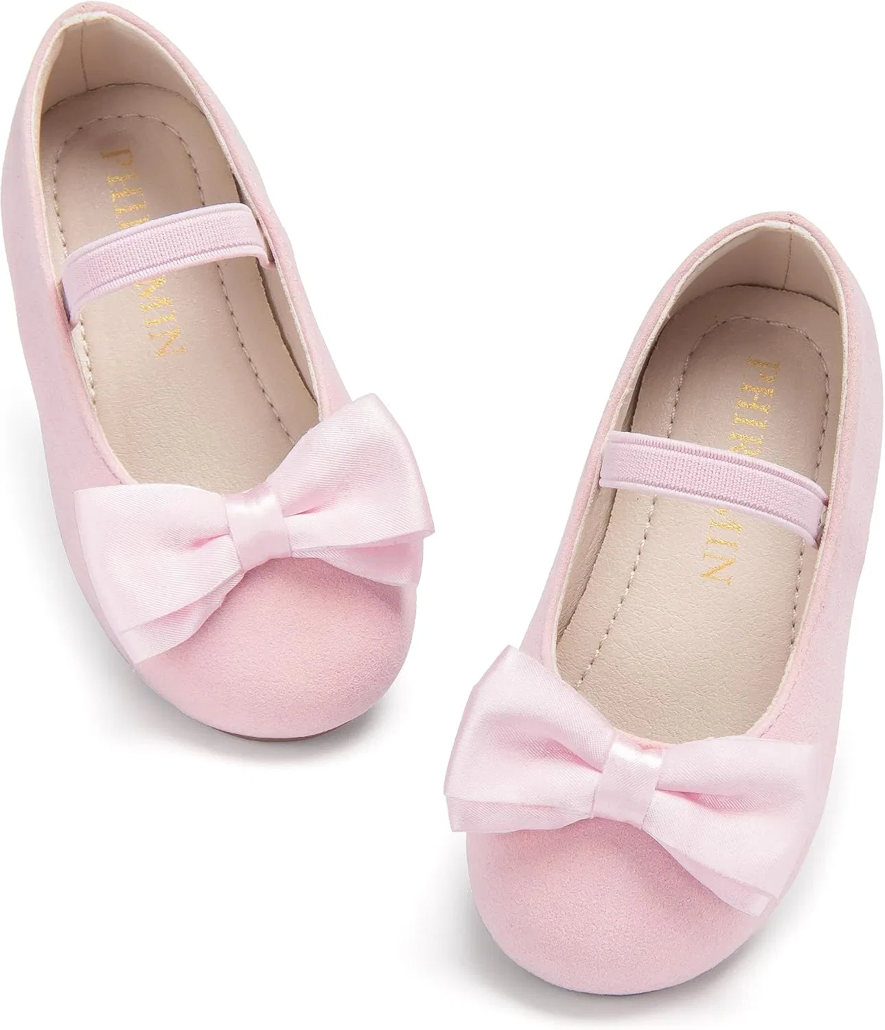Детские туфли-балетки для девочек с бантом PHIRAMIN, Faux Suede Pink
