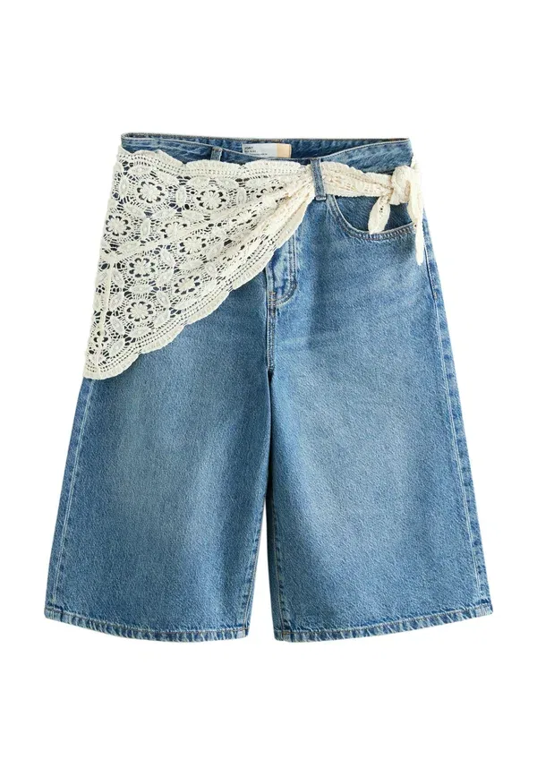 Шорты джинсовые Wide leg jorts, Next, mid blue crochet scarf, синий — фото 4