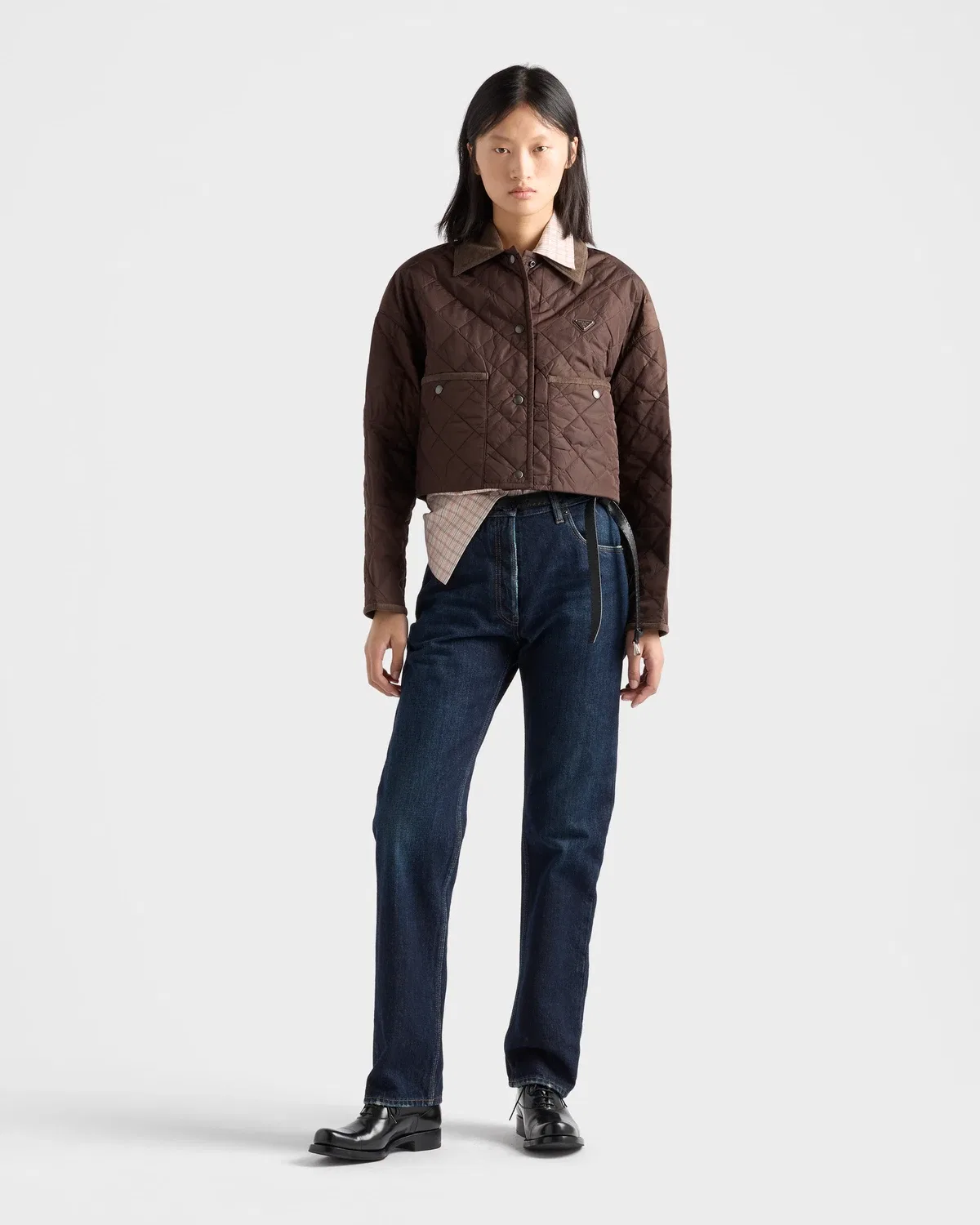 Укороченная куртка-блузон из Re-Nylon Prada, коричневый — фото 2