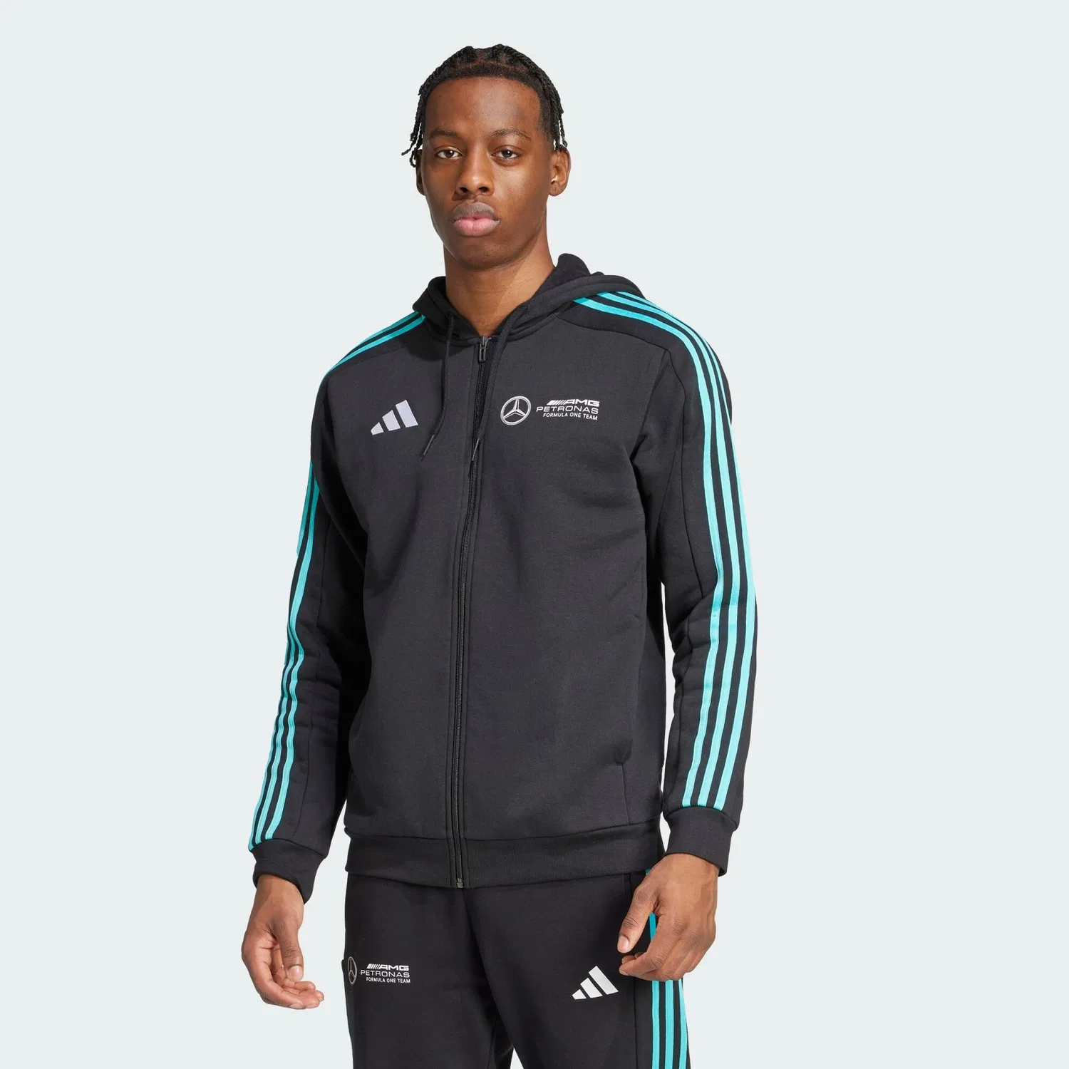 Мужская худи с капюшоном Mercedes - AMG Petronas Formula One Team DNA Adidas, Schwarz / Weiss