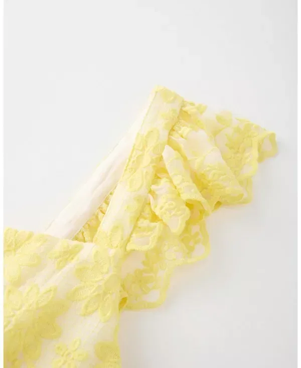 Детское платье для девочек с кружевной вышивкой Kaia Lace Embroidered Marlo Kids, Lemon — фото 4