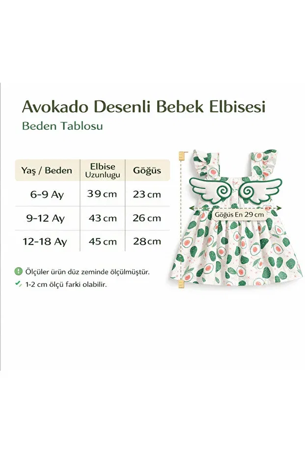 Детское платье для девочек с принтом Avocado patterned wing figured Mika Bebek & Çocuk, Green White — фото 4