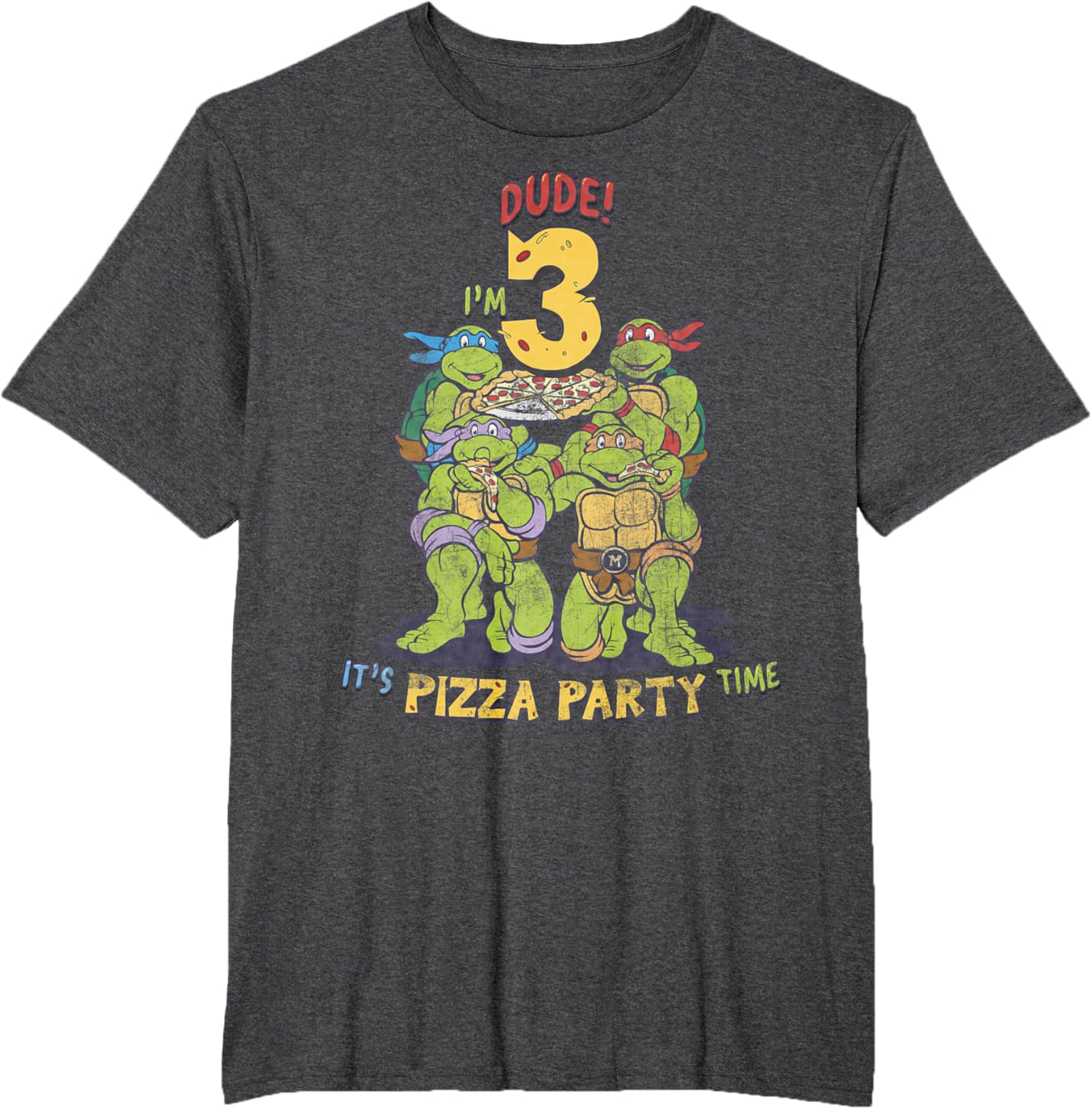 

Мужская футболка Teenage Mutant Ninja Turtles I'm 3 Dude Pizza Birthday Party, Big and Tall Size, темно-серый вереск