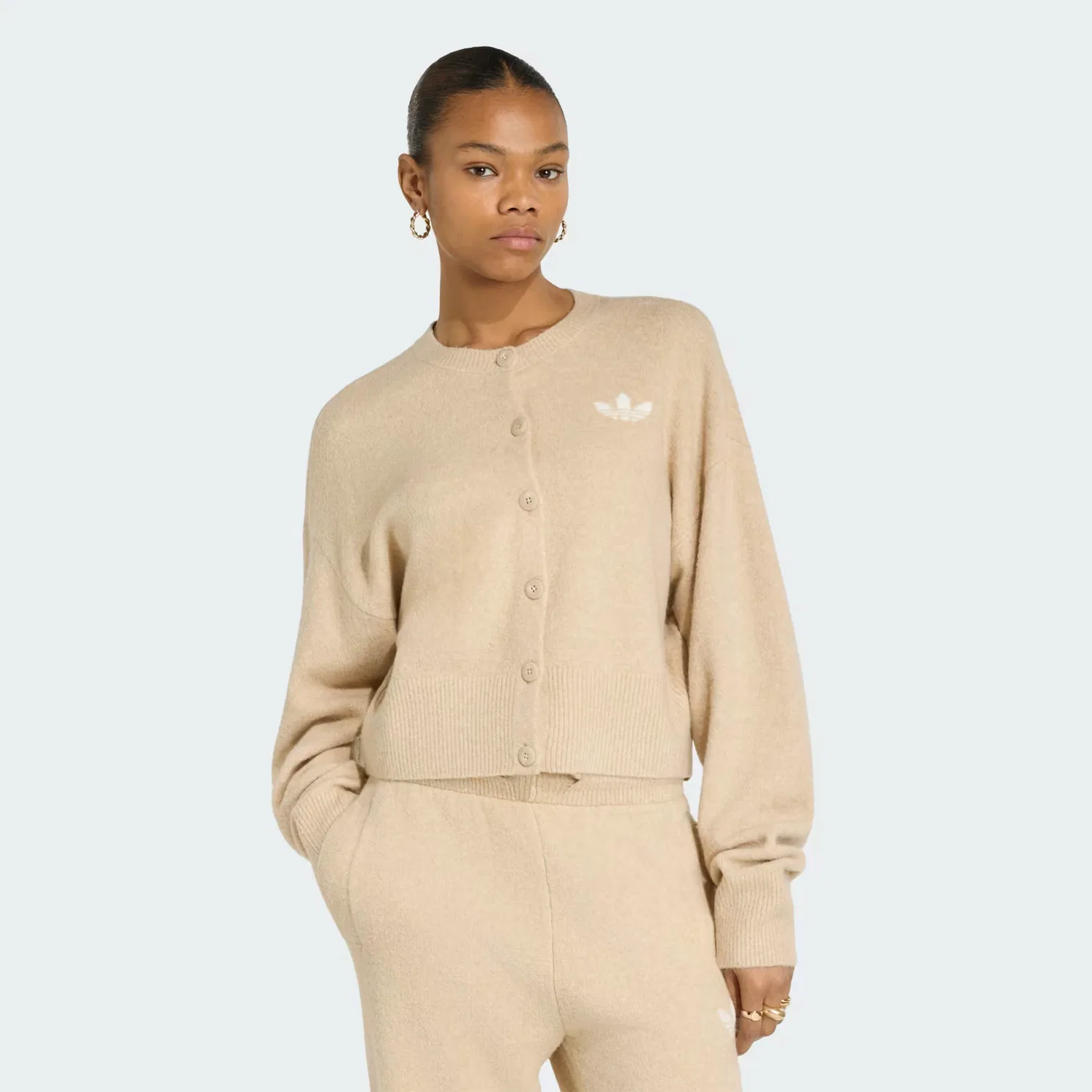 Женский вязаный кардиган свободного кроя Essentials Knit Cardigan Adidas Originals, Khaki Three